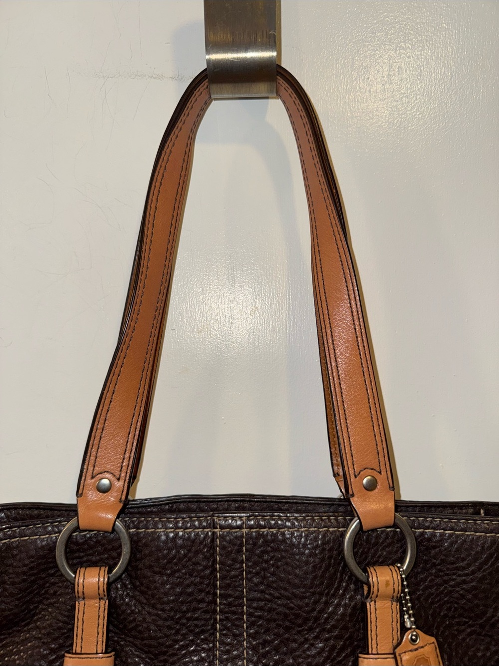 Y2K vintage Coach Chelsea Tote Bag Handbag Dark Brown Pebbled Leather - Picture 4 of 10